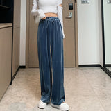 Large Size Gold Velvet Wide-leg Pants Women Autumn And Winter Fat Mm High Waist Loose - Minihomy