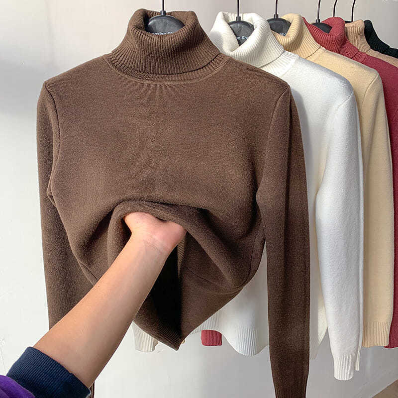 Turtle Neck Winter Sweater Women Elegant Thick Warm Female Knitted Pullover Loose Basic Knitwear