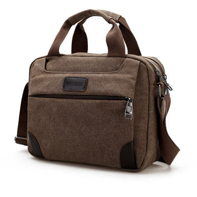 Men's canvas bag compartment Mens satchel retro casual bag large cross section - Minihomy