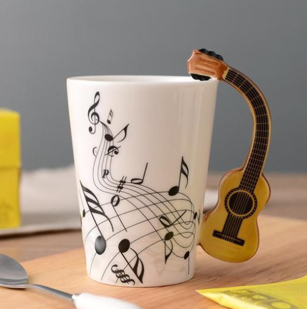 Coffee cup with music notes in the form of saxophone handle ceramic porcelain cup of tea milk method - Minihomy