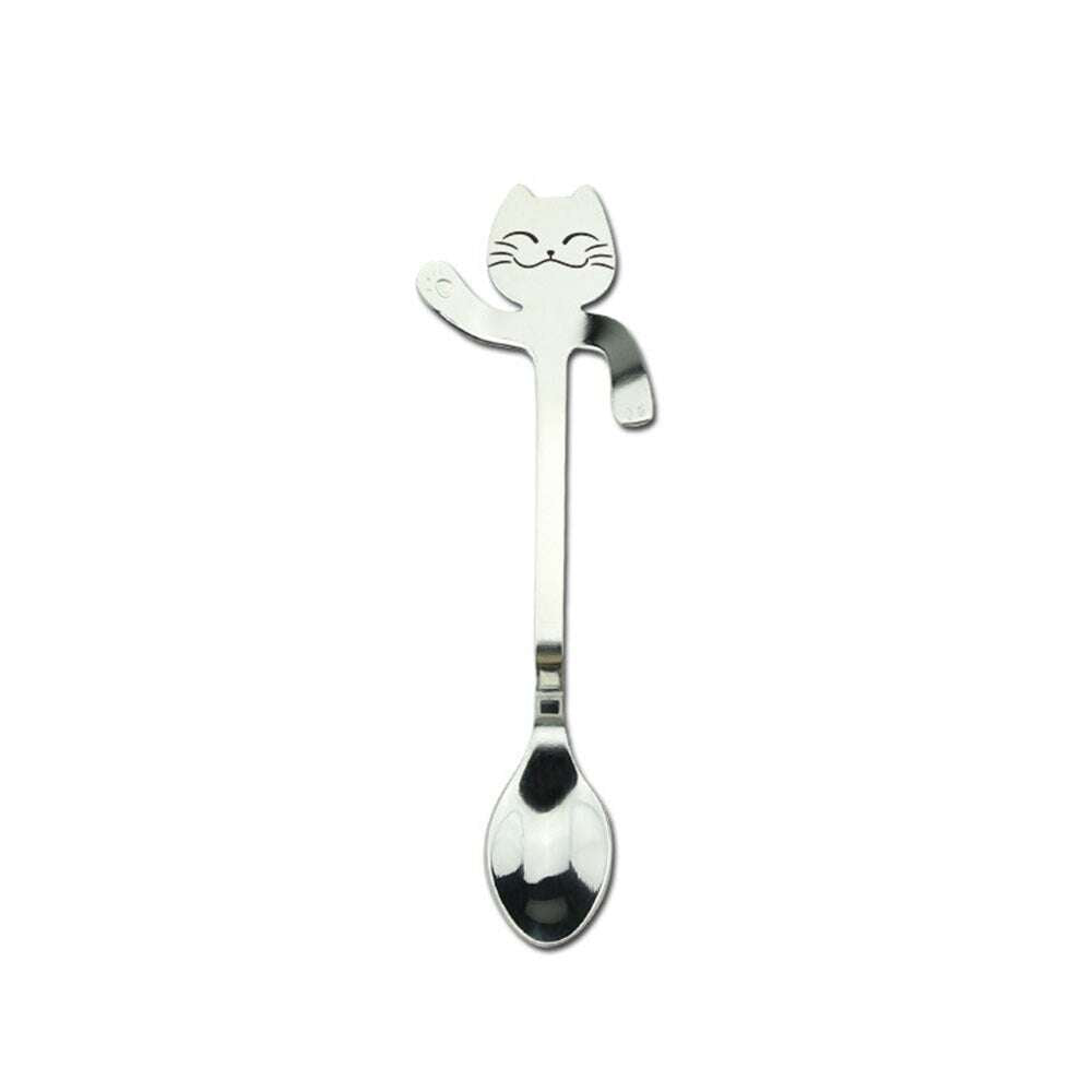 Cross-border 304 Stainless Steel Spoon Cartoon Cat Handle Hanging Coffee Spoon - Minihomy