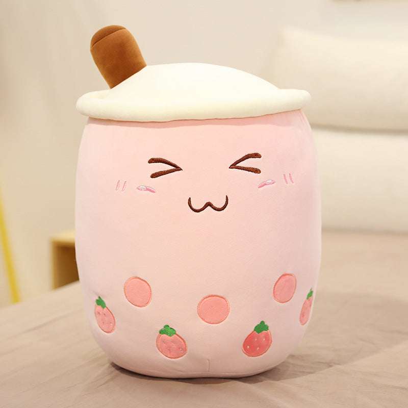 Cute Fruit Drink Plush Stuffed Soft Strawberry Milk Boba Tea Plush - Minihomy