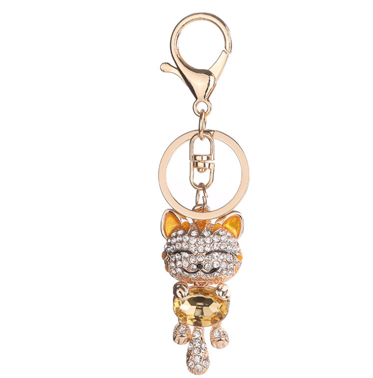 Enamel Lucky Cat Crystal Keychain Alloy Keyring For Women - Minihomy