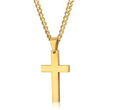 Korean Christian single smooth titanium Cross Necklace Pendant with chain stainless steel men's jewelry - Minihomy