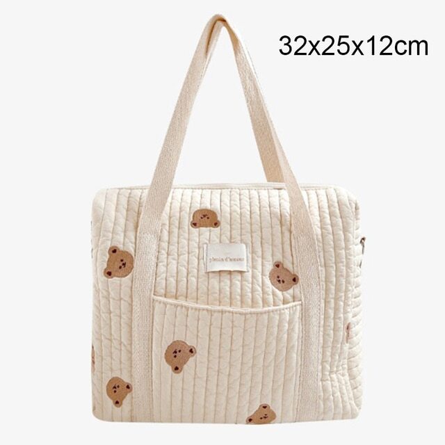 Bear Embroidery Baby Diaper Bag for Mother Cotton Mommy Bag - Minihomy