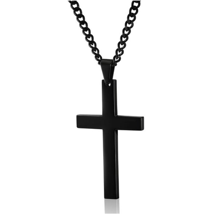 Korean Christian single smooth titanium Cross Necklace Pendant with chain stainless steel men's jewelry - Minihomy