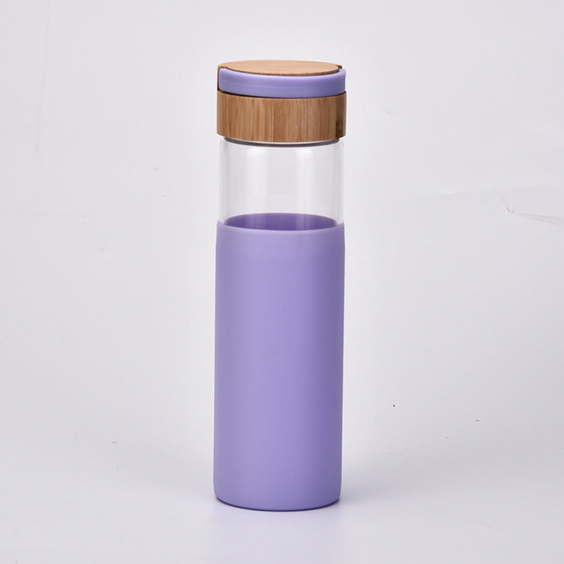 Handle Bamboo Cover Color Silicone Cover Outdoor Water Cup - Minihomy