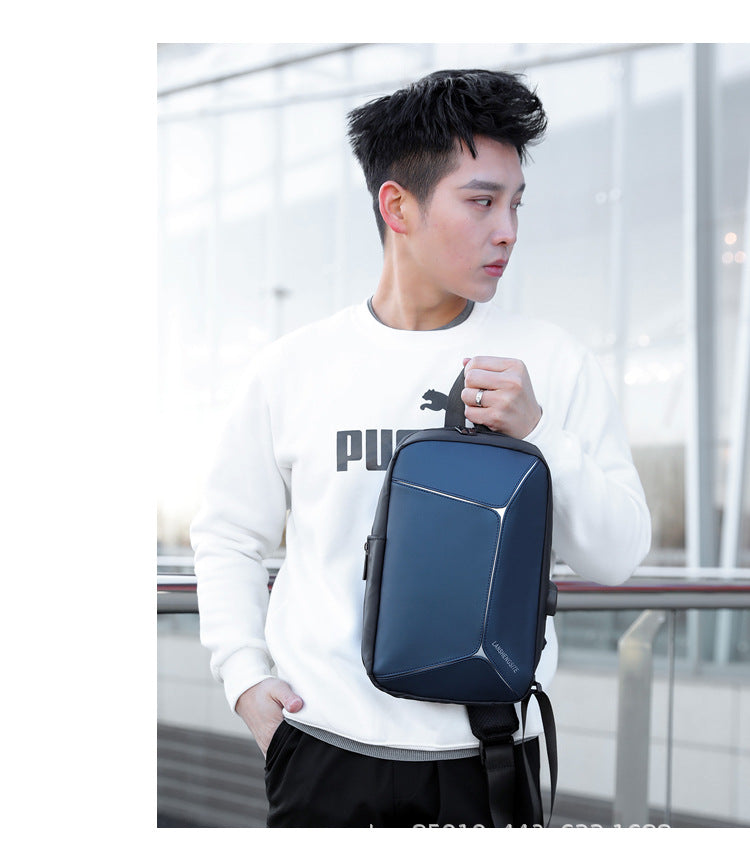 Men's shoulder bag PU leather chest bag men's Messenger bag multi-function outdoor sports backpack - Minihomy