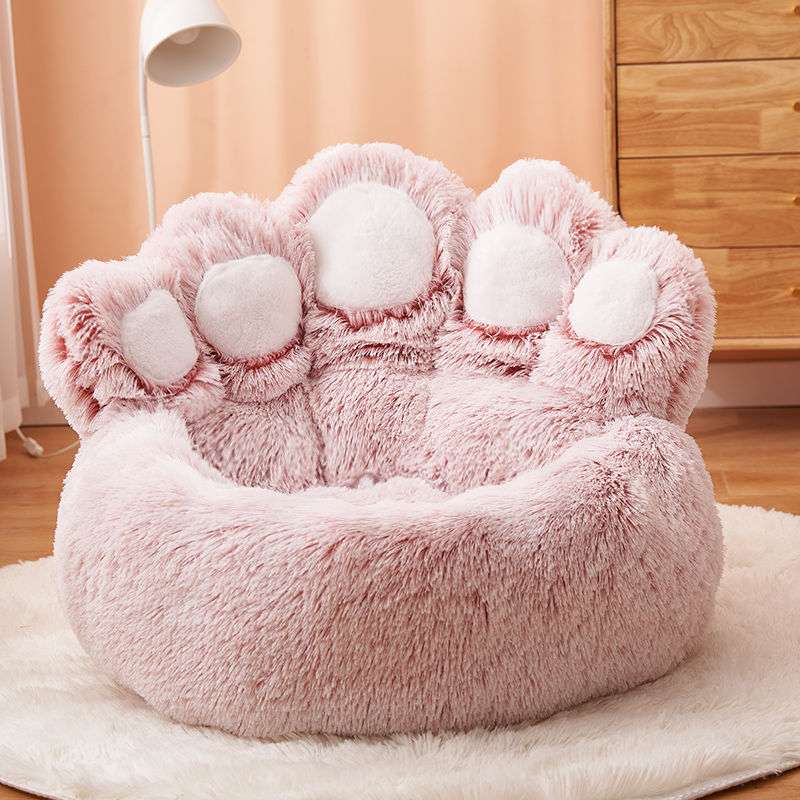 Cozy Bear Paw Pet Bed - Long Plush Round Cat and Dog Mat for Deep, Warm Sleep - Minihomy