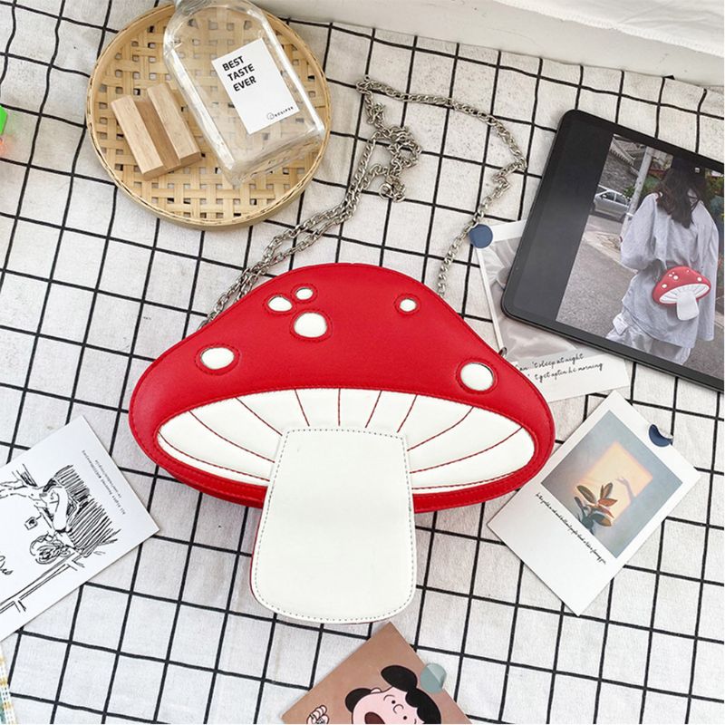 Cute Mushroom Bag Personality Cartoon Bag Chain Contrast Color Stitching Shoulder Bag - Minihomy