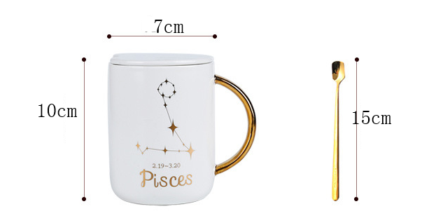 12 constellation roasted flower ceramic mug gift spoon - Minihomy