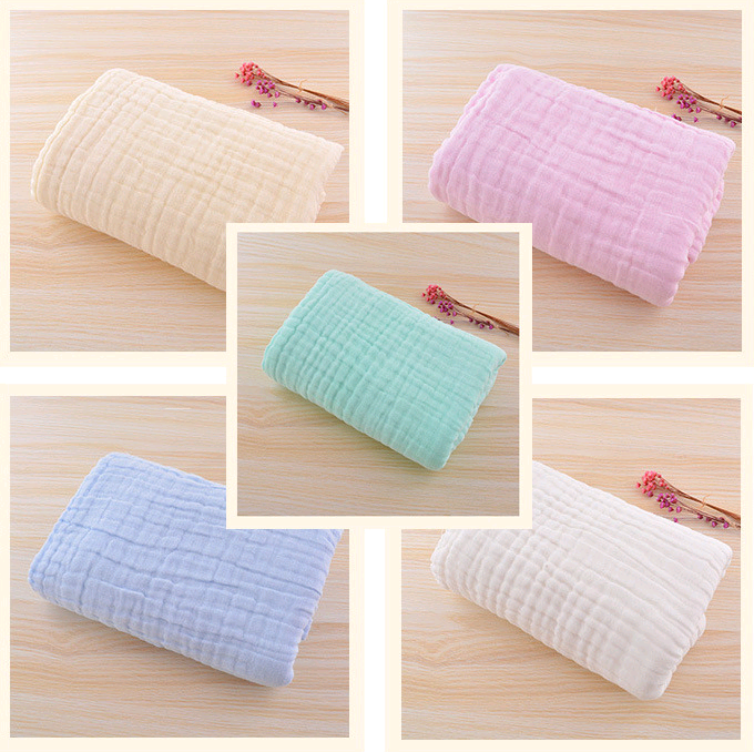 Infant color cotton quilt is covered with cotton six-layer pleated bubble yarn newborn plain blanket - Minihomy