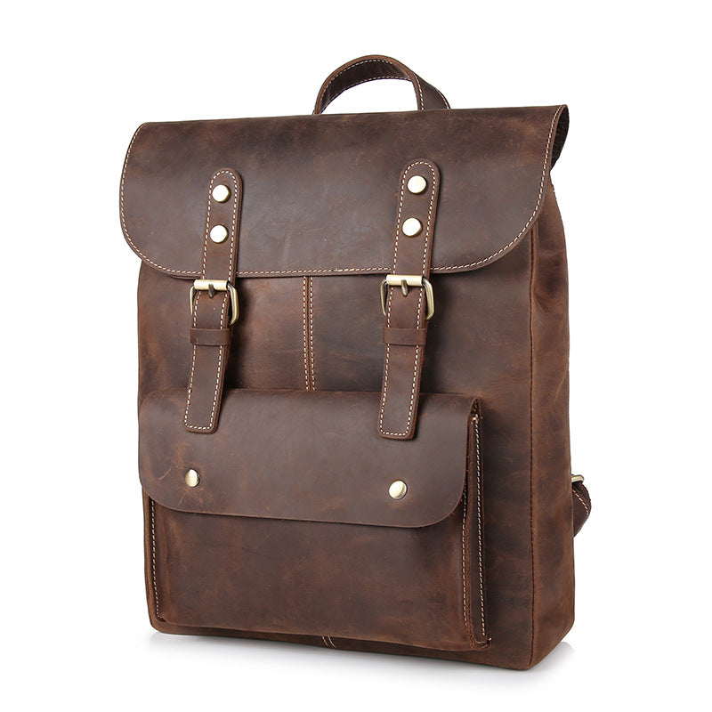 Retro crazy horse leather Men's backpack bag