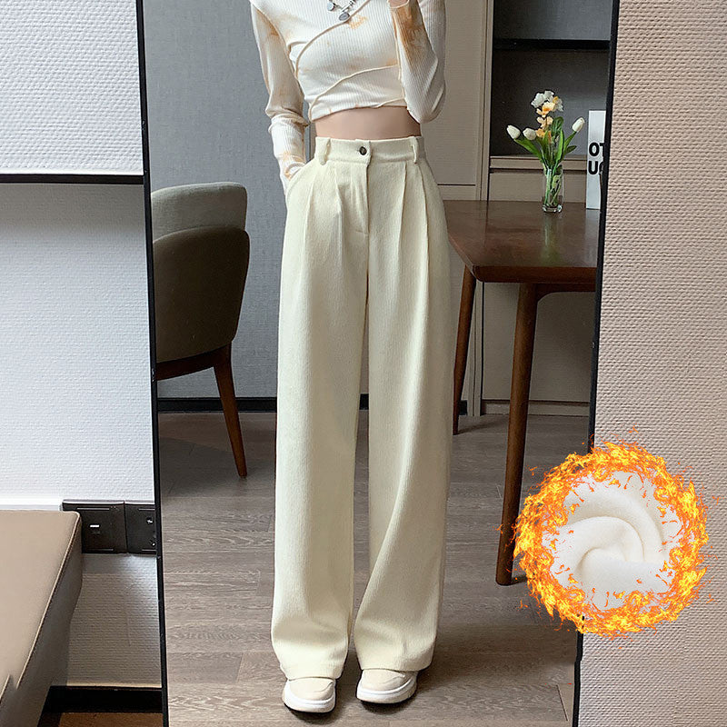 Corduroy Wide Leg Pants High Waist Loose Straight Drape Casual Retro - Minihomy