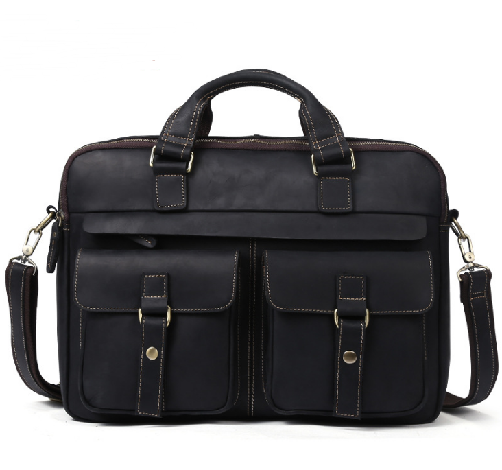 Genuine men''s bags retro men''s business bags briefcase cowhide oblique Bag 15.6 inch Laptop Bag - Minihomy