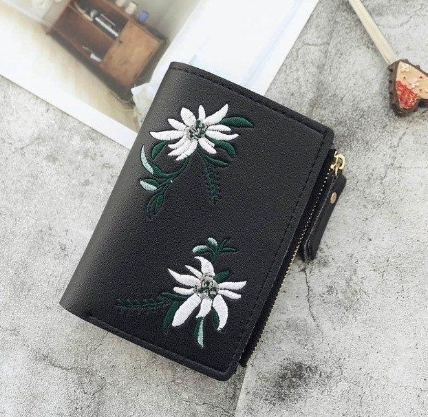 Embroidered thin zipper female wallet - Minihomy