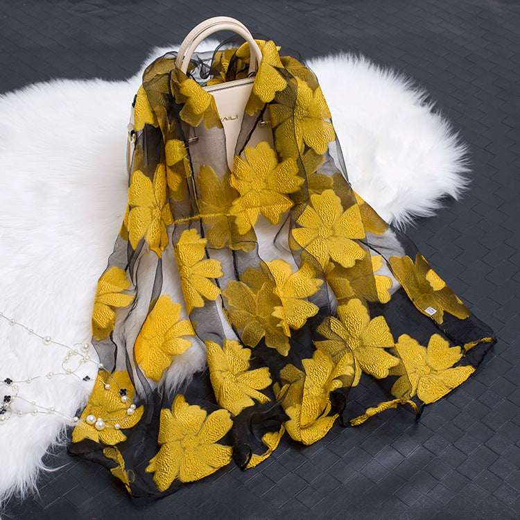 Cut flowers hollow silk scarf - Minihomy