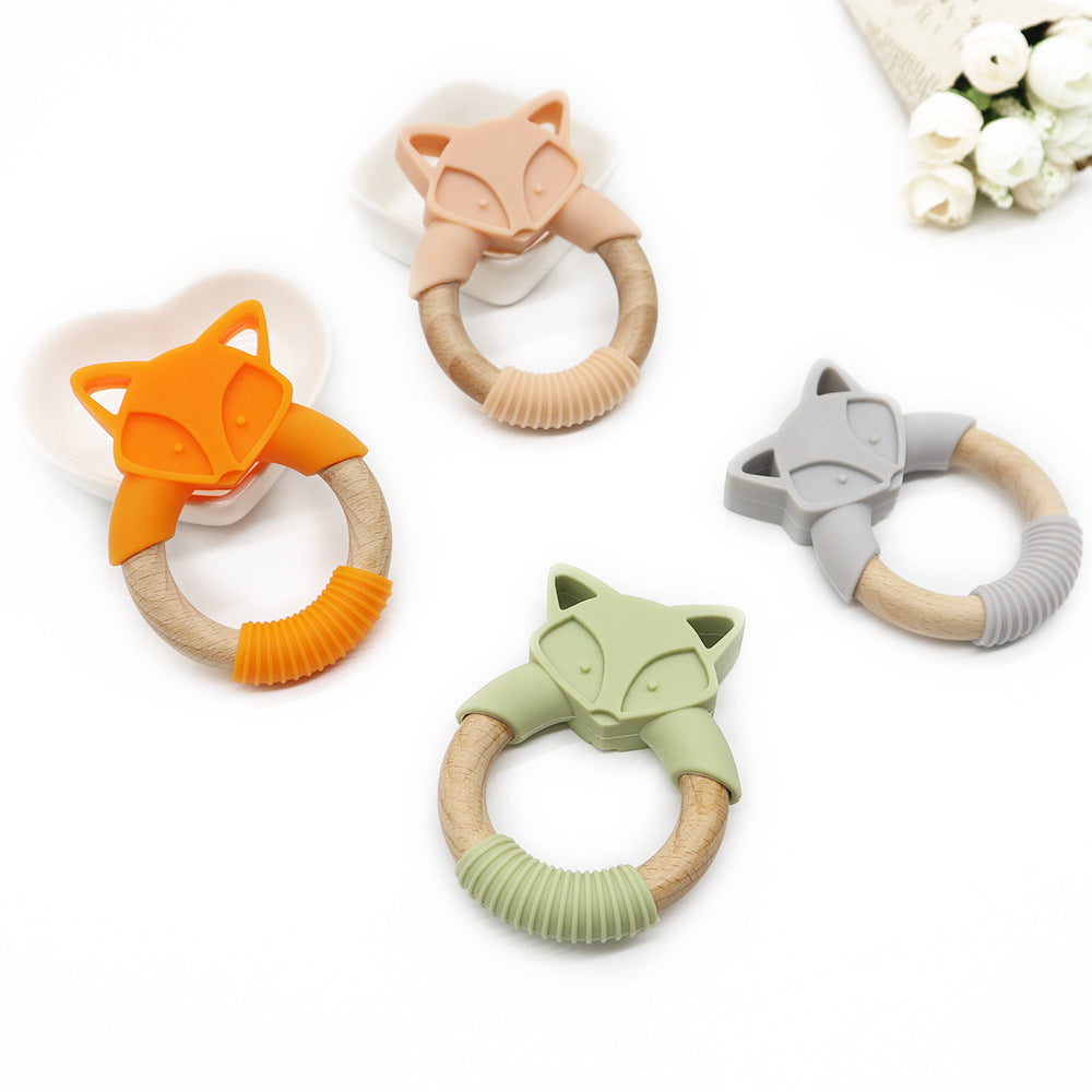 Baby Silicone Wood Ring Fox Baby Teether Molar Stick Toy - Minihomy