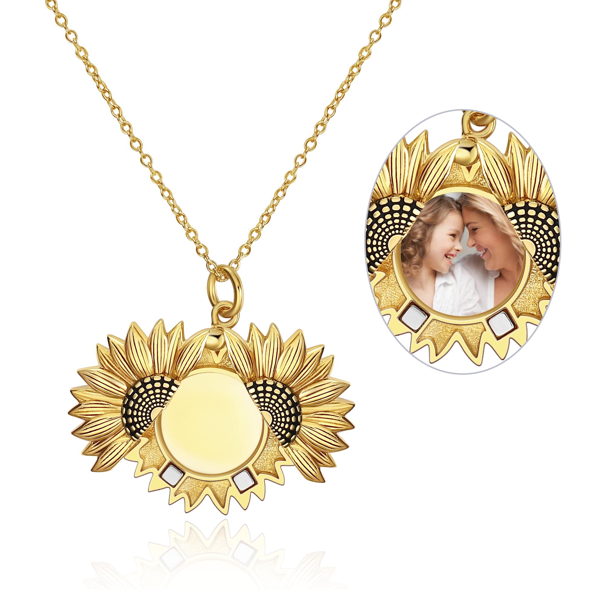 Sterling Silver Custom Photo Sunflower Locket Necklace