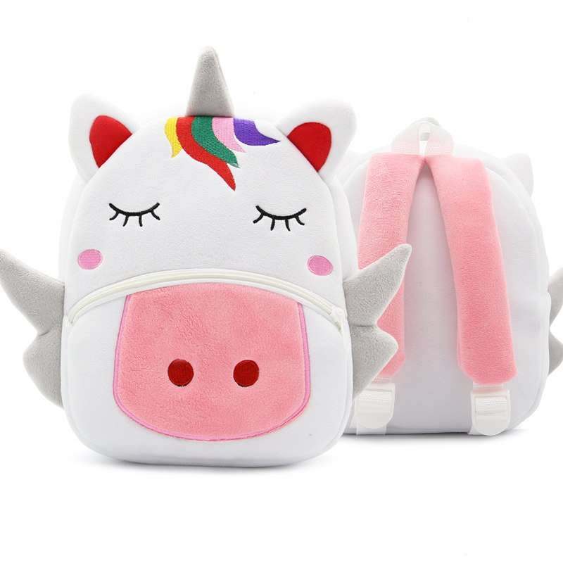 Children School Backpack Cartoon Rainbow Unicorn Design Soft Plush Material For Toddler Baby Girls Kindergarten Kids School Bags - Minihomy