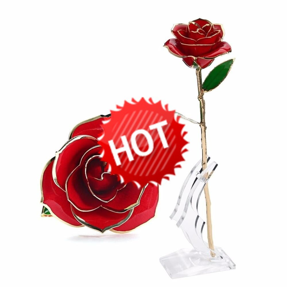 Love Forever Long Stem 24K Gold Foil Trim Rose Flower With B - Minihomy