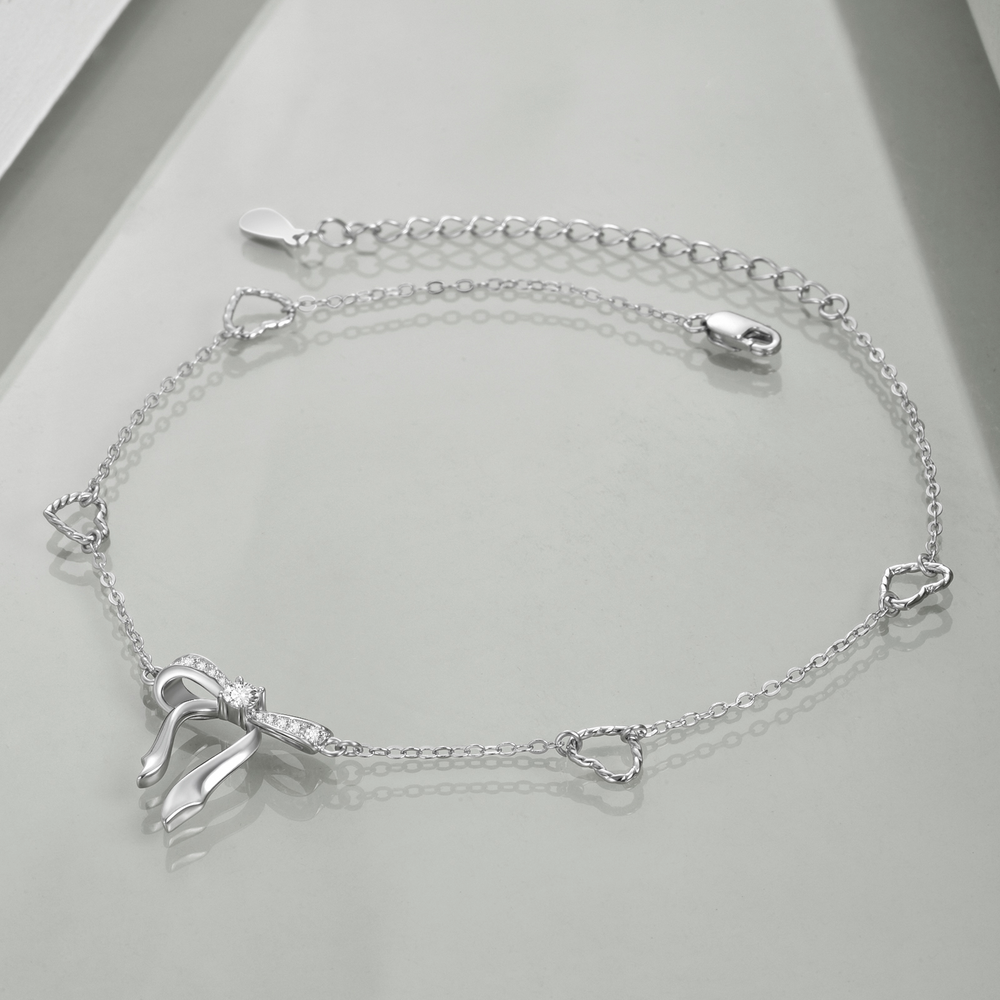 Bow Anklet Sterling Silver Anklet for Women Gifts for Women Girls - Minihomy