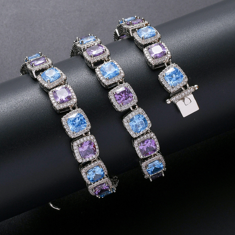 10mm square color blue purple zircon necklace - Minihomy