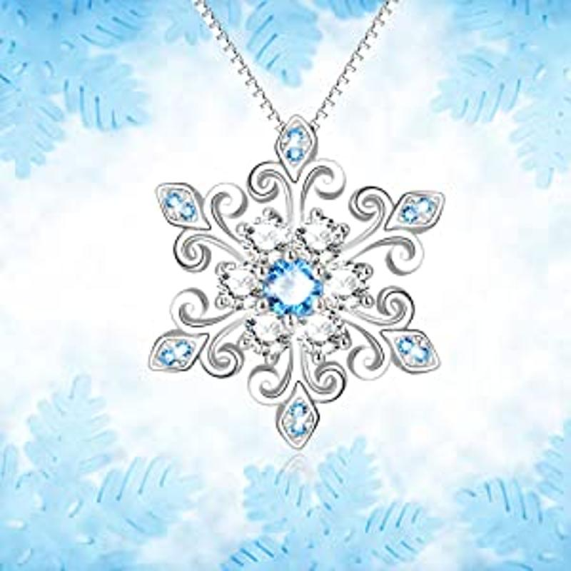 925 Sterling Silver Snowflake Pendant Necklace Blue and White  Romantic Jewelry Gift - Minihomy