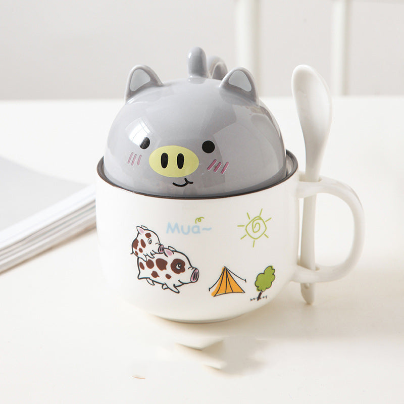 Cartoon Office Ceramic Mug With Lid Spoon - Minihomy