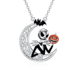 925 Sterling Silver Moon Jack Skellington and Pumpkin Pendant Necklace - Christmas Jewelry Gifts - Minihomy