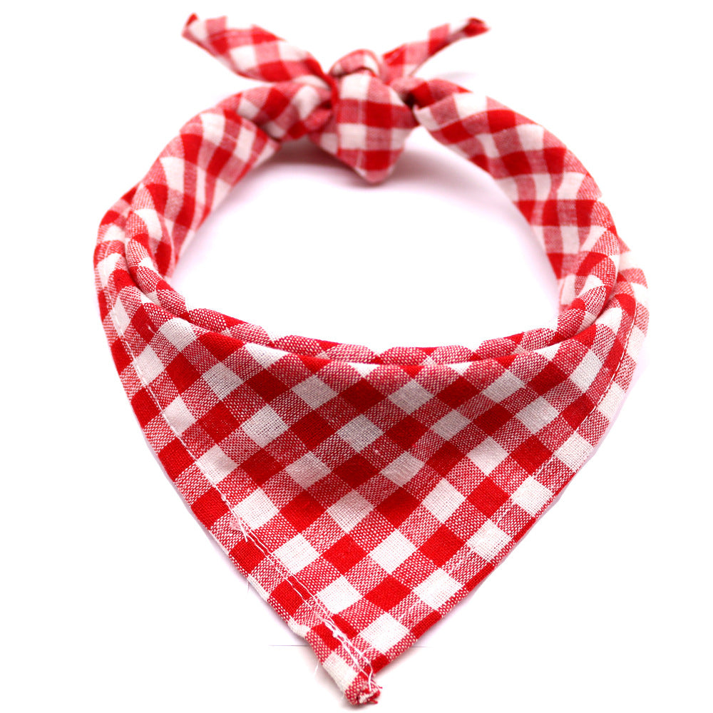 Pet Dog And Cat Plaid Cotton Triangle Scarf - Minihomy