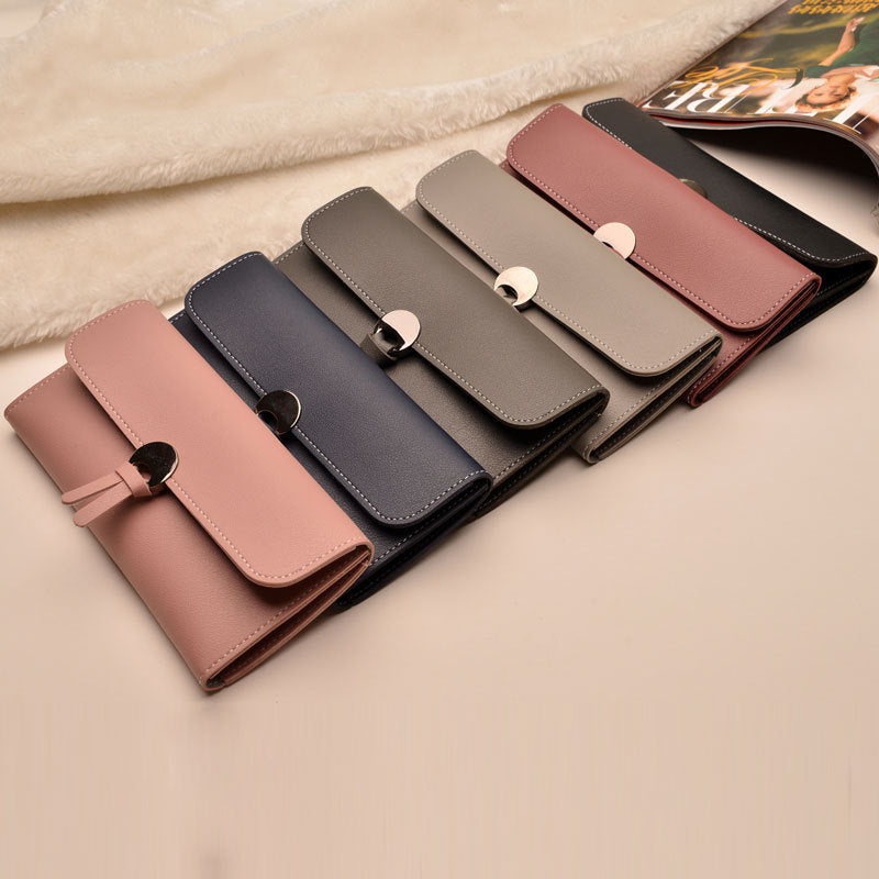 Three-fold buckle long wallet