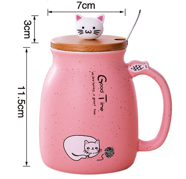 Cartoon Ceramics Cat Mug With Lid and Spoon Coffee Milk Tea Mugs - Minihomy