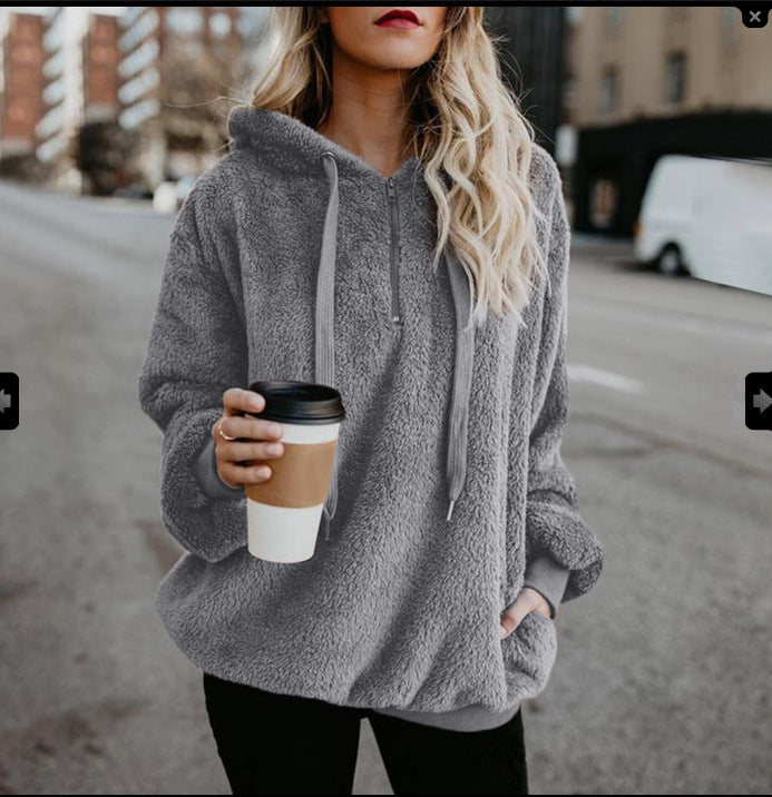 Plus Size Fall Winter Long Sleeve Plush Hooded Shirt Warm Sweatshirt - Minihomy