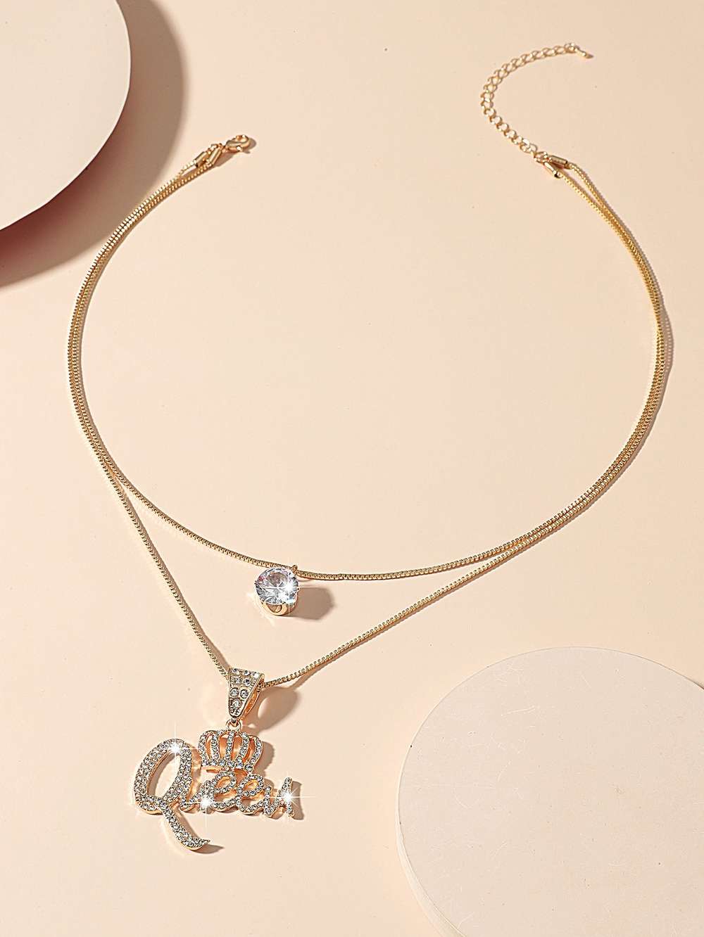 Crown Rhinestone Pendant Multilayer Queen Necklace - Minihomy