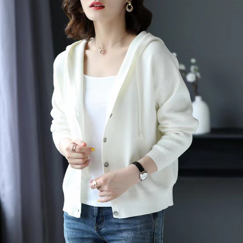 Hooded Sweater Coat Women Long Sleeve Single-breasted Sweaters Clothes - Minihomy