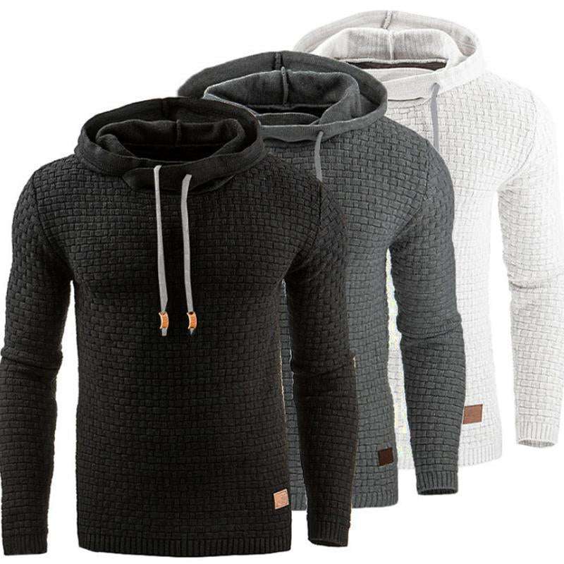 Men's Jacquard Sweater Long-sleeved Hoodie Warm Color Hooded Sweatshirt - Minihomy