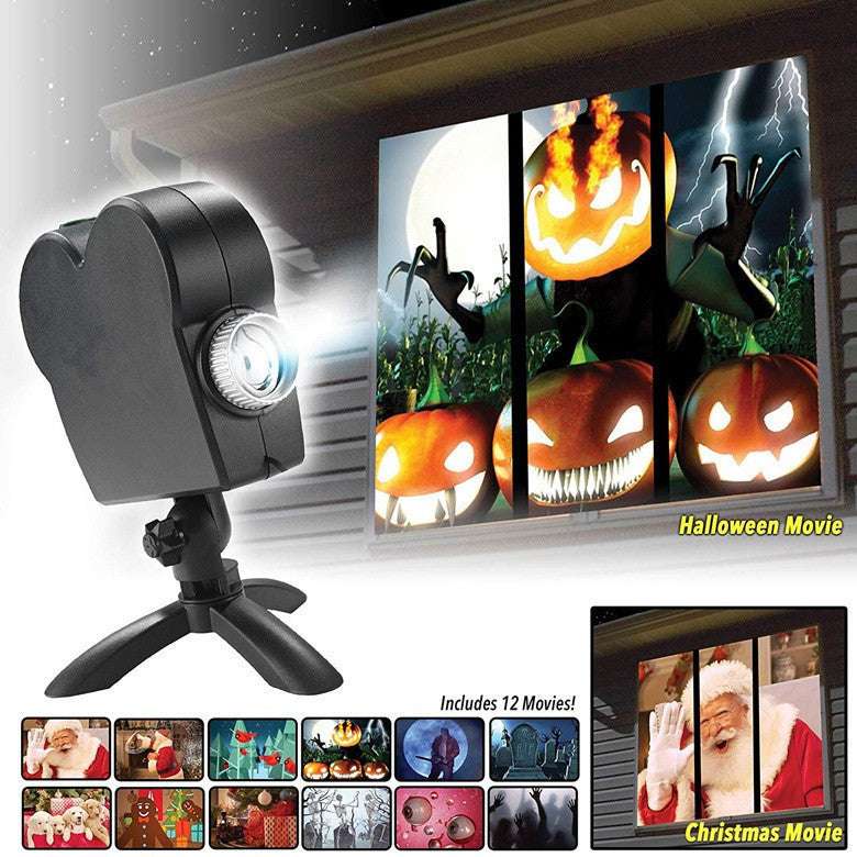 Christmas Halloween Laser Projector 12 Movies Disco Light Mini Window Home Theater Projector Indoor Outdoor Projector - Minihomy