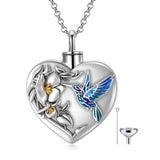 Hummingbird Flower Cremation Urn Necklace for Human Ashes 925 Sterling Silver Heart Keepsake Memorial Locket Holder - Minihomy