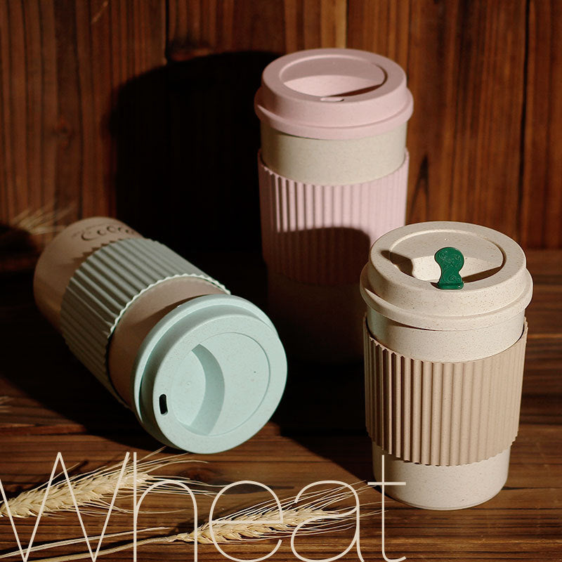 Reusable Wheat Straw Mug with Lid - Eco-Friendly Coffee Tea Cup