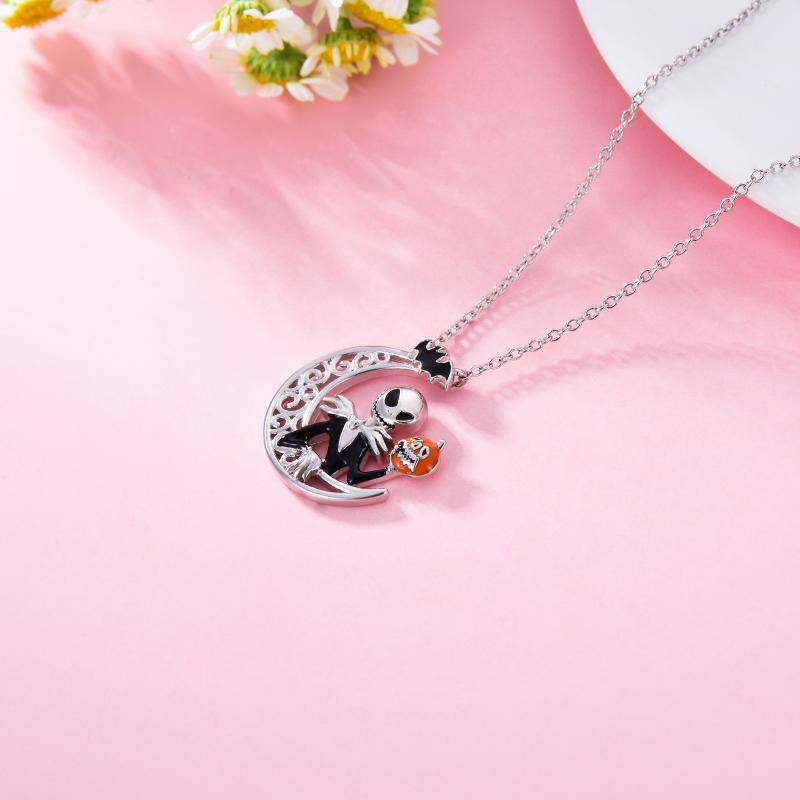 925 Sterling Silver Moon Jack Skellington and Pumpkin Pendant Necklace - Christmas Jewelry Gifts - Minihomy