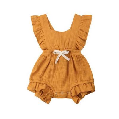 Lotus leaf lace sleeve bow baby dress - Minihomy