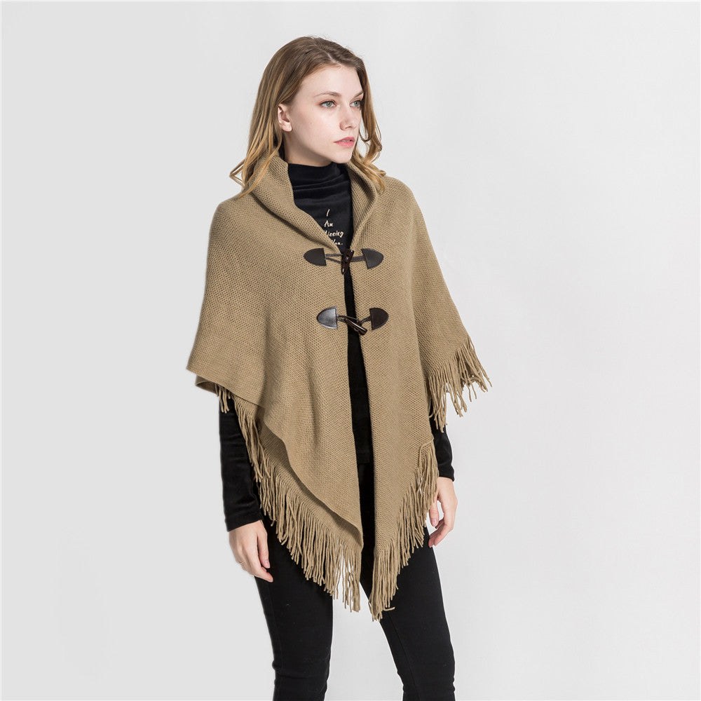 Winter Loose Kimono Cardigan Women Long Sleeveless Cap Poncho Solid Color Magic Shawl Knitted Sweater