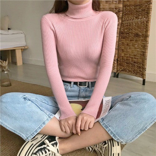 High Collar Warm Long Sleeve Sweater Women - Minihomy