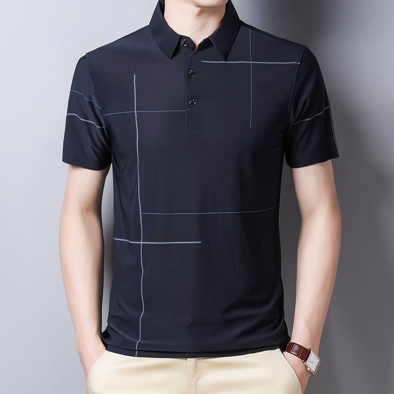 Polo Shirt with Printed Lapel and Ice Silk - Minihomy