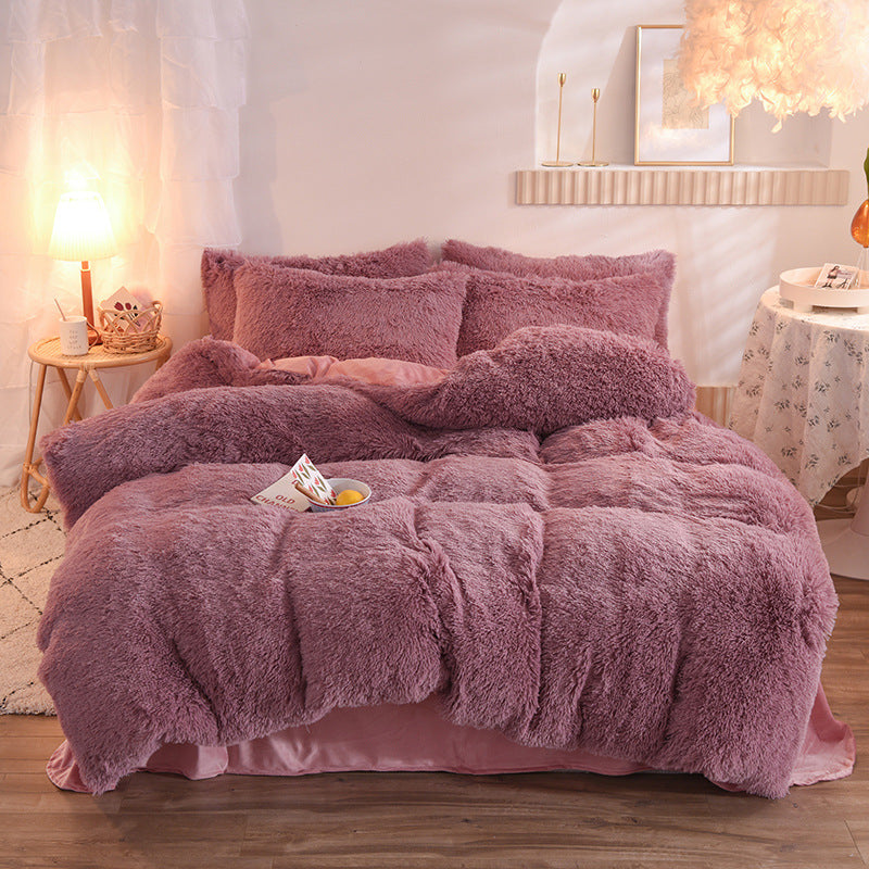 Duvet Cover Queen King Winter Warm Bed Quilt Cover Pillowcase Fluffy Plush Shaggy Bedclothes Bedding Set - Minihomy