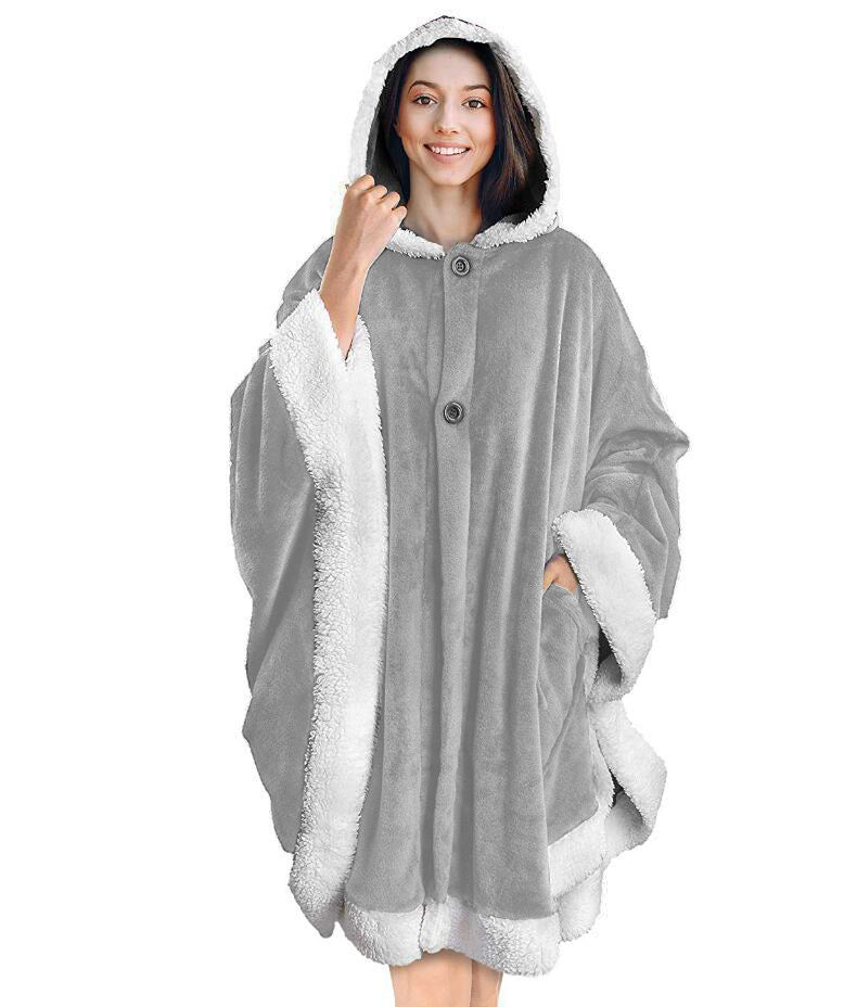 Flannel Double Pocket Soft Plush Cloak - Minihomy