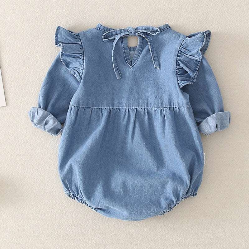 Girl baby jeans wear a triangular climbing suit - Minihomy