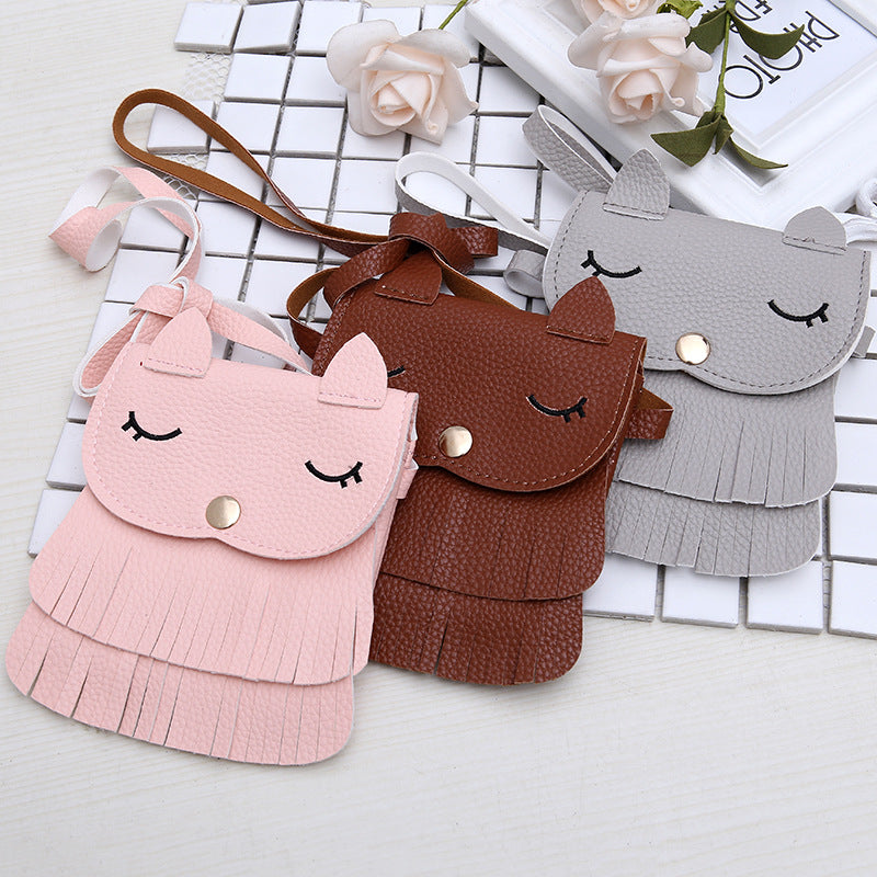 Girls change small bag children bags Pu all-match creative  package small fox tassel bag - Minihomy