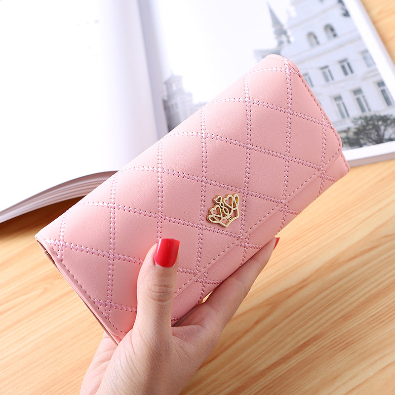 Korean Style PU Leather 3-Fold Money Folder with Cross Pattern and Multiple Card Slots - Minihomy